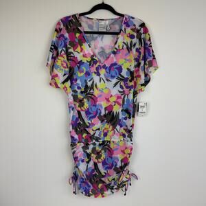 NWT Bar III Macy's Womens Paradise Garden Multi Drawstring Mini Cover-Up Small